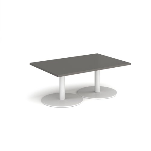 Monza rectangular coffee table with flat round white bases 1200mm x 800mm - Onyx Grey