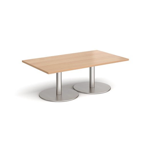 Monza rectangular coffee table with flat round brushed steel bases 1400mm x 800mm - beech Reception Tables MCR1400-BS-B