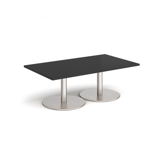 Monza rectangular coffee table with flat round brushed steel bases 1400mm x 800mm - Black