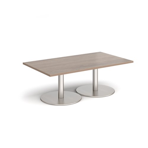 Monza rectangular coffee table with flat round brushed steel bases 1400mm x 800mm - barcelona walnut MCR1400-BS-BW Buy online at Office 5Star or contact us Tel 01594 810081 for assistance
