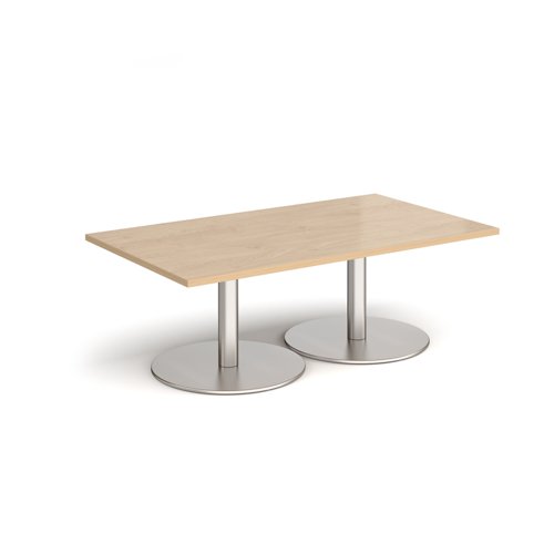 Monza rectangular coffee table with flat round brushed steel bases 1400mm x 800mm - kendal oak MCR1400-BS-KO Buy online at Office 5Star or contact us Tel 01594 810081 for assistance