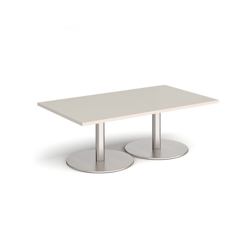 Monza rectangular coffee table with flat round brushed steel bases 1400mm x 800mm - Light Grey | MCR1400-BS-LG | Dams International