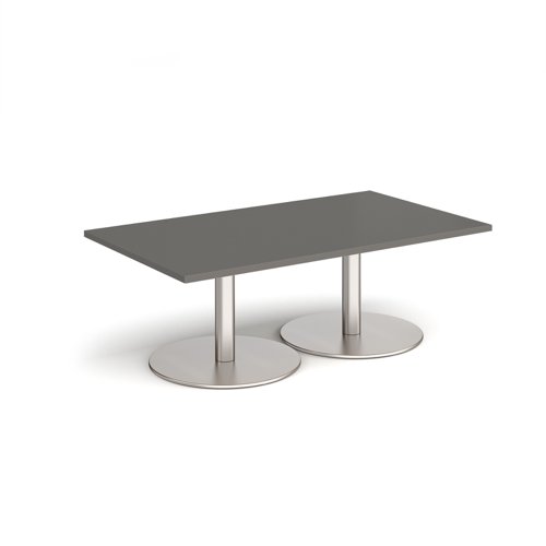 Monza rectangular coffee table with flat round brushed steel bases 1400mm x 800mm - Onyx Grey