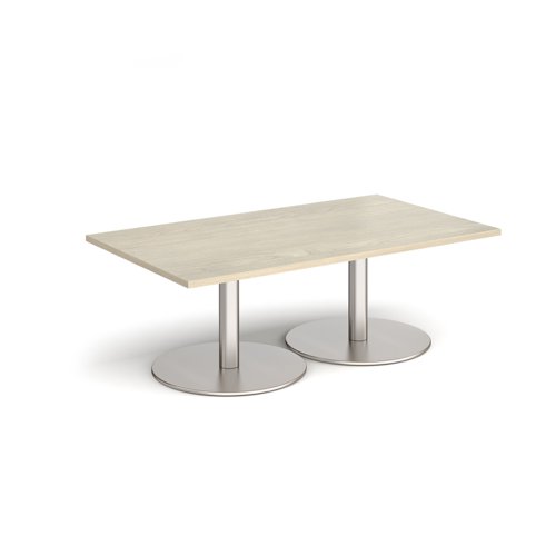 Monza rectangular coffee table with flat round brushed steel bases 1400mm x 800mm - made to order