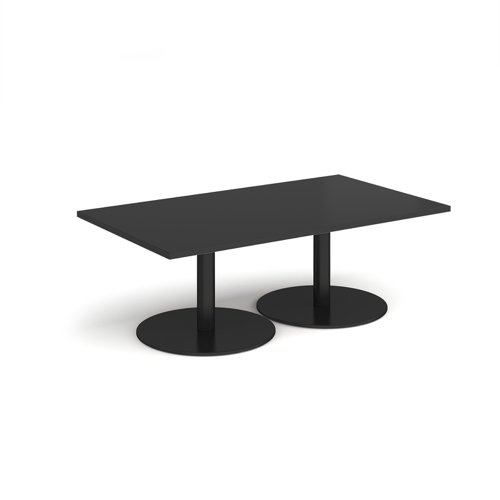 Monza rectangular coffee table with flat round black bases 1400mm x 800mm - Black