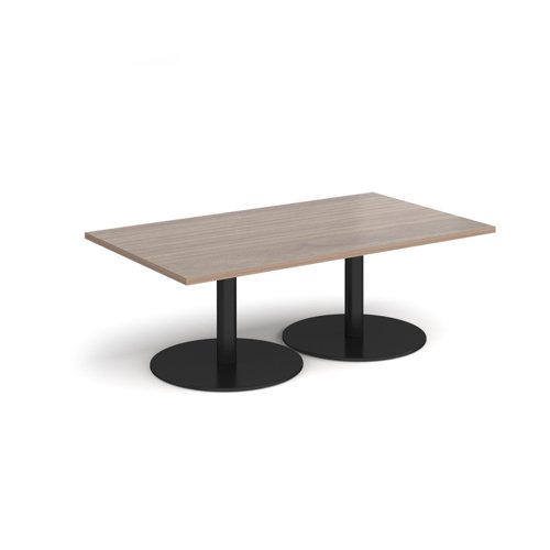 Monza rectangular coffee table with flat round black bases 1400mm x 800mm - barcelona walnut MCR1400-K-BW Buy online at Office 5Star or contact us Tel 01594 810081 for assistance