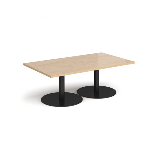 Monza rectangular coffee table with flat round black bases 1400mm x 800mm - kendal oak MCR1400-K-KO Buy online at Office 5Star or contact us Tel 01594 810081 for assistance
