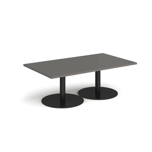 Monza rectangular coffee table with flat round black bases 1400mm x 800mm - Onyx Grey