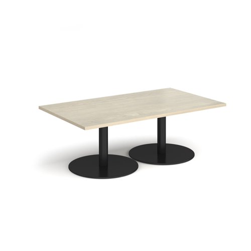 Monza rectangular coffee table with flat round black bases 1400mm x 800mm - made to order