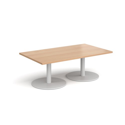 Monza rectangular coffee table with flat round white bases 1400mm x 800mm - beech Reception Tables MCR1400-WH-B