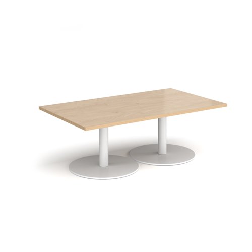 Monza rectangular coffee table with flat round white bases 1400mm x 800mm - kendal oak MCR1400-WH-KO Buy online at Office 5Star or contact us Tel 01594 810081 for assistance