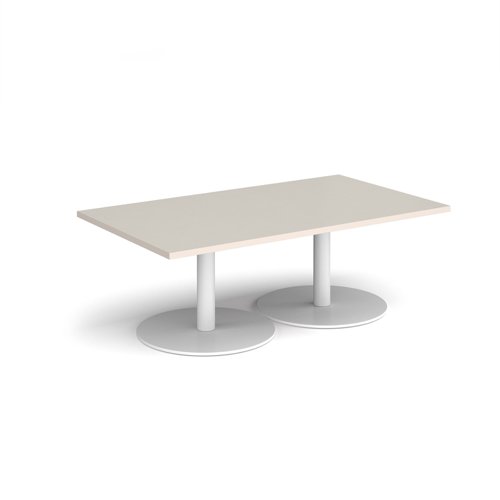 Monza rectangular coffee table with flat round white bases 1400mm x 800mm - Light Grey