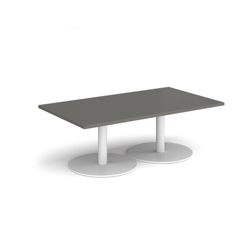 Monza rectangular coffee table with flat round white bases 1400mm x 800mm - Onyx Grey