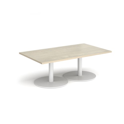 Monza rectangular coffee table with flat round white bases 1400mm x 800mm - made to order