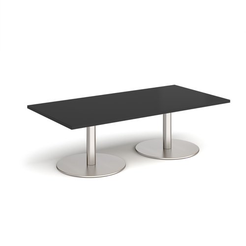 Monza rectangular coffee table with flat round brushed steel bases 1600mm x 800mm - Black