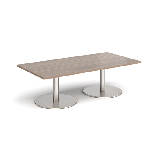 Monza rectangular coffee table with flat round brushed steel bases 1600mm x 800mm - barcelona walnut MCR1600-BS-BW Buy online at Office 5Star or contact us Tel 01594 810081 for assistance