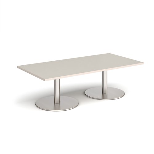 Monza rectangular coffee table with flat round brushed steel bases 1600mm x 800mm - Light Grey