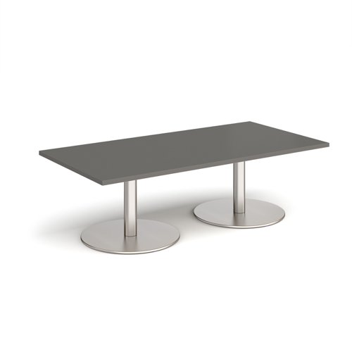 Monza rectangular coffee table with flat round brushed steel bases 1600mm x 800mm - Onyx Grey