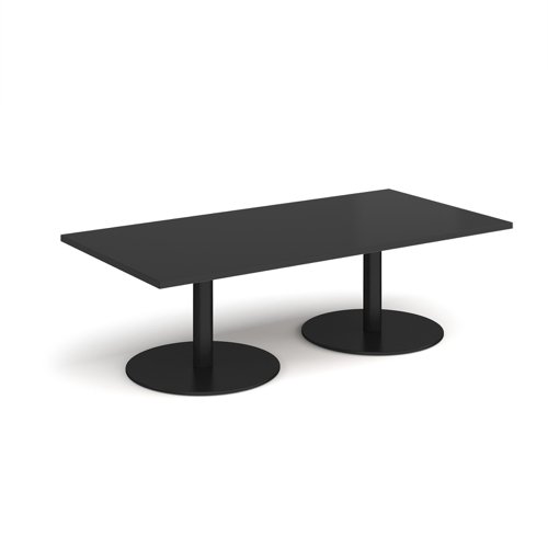 Monza rectangular coffee table with flat round black bases 1600mm x 800mm - Black