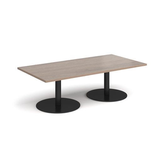Monza rectangular coffee table with flat round black bases 1600mm x 800mm - barcelona walnut MCR1600-K-BW Buy online at Office 5Star or contact us Tel 01594 810081 for assistance