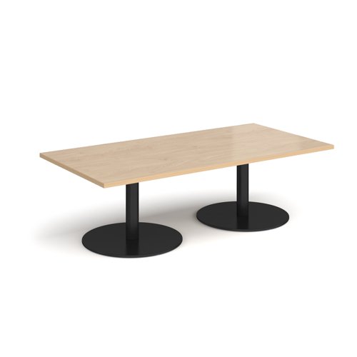 Monza rectangular coffee table with flat round black bases 1600mm x 800mm - kendal oak