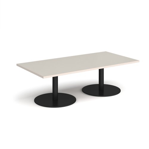 Monza rectangular coffee table with flat round black bases 1600mm x 800mm - Light Grey