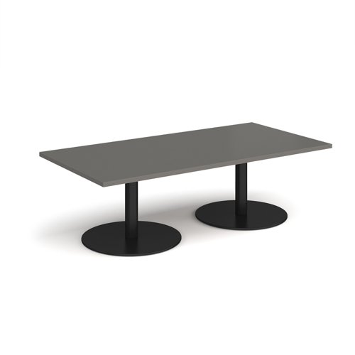 Monza rectangular coffee table with flat round black bases 1600mm x 800mm - Onyx Grey