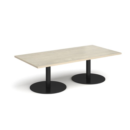 Monza rectangular coffee table with flat round black bases 1600mm x 800mm - made to order