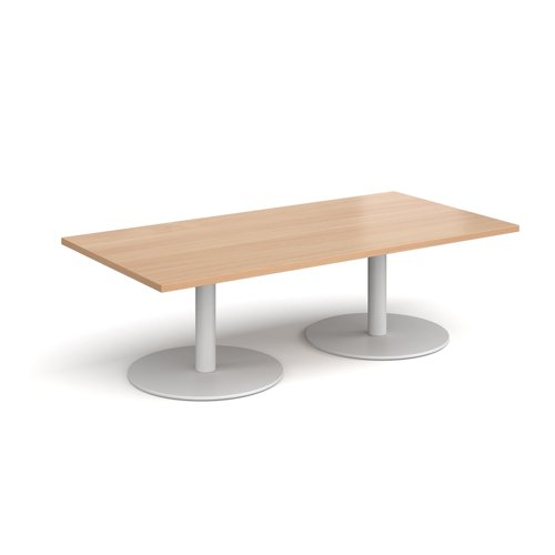 Monza rectangular coffee table with flat round white bases 1600mm x 800mm - beech Reception Tables MCR1600-WH-B