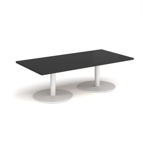 Monza rectangular coffee table with flat round white bases 1600mm x 800mm - Black