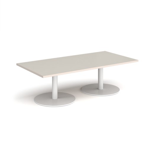 Monza rectangular coffee table with flat round white bases 1600mm x 800mm - Light Grey | MCR1600-WH-LG | Dams International