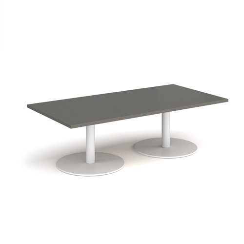 Monza rectangular coffee table with flat round white bases 1600mm x 800mm - Onyx Grey