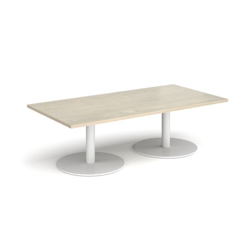 Monza rectangular coffee table with flat round white bases 1600mm x 800mm - made to order