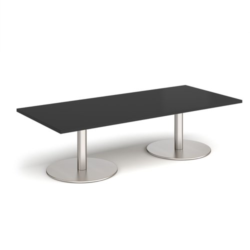 Monza rectangular coffee table with flat round brushed steel bases 1800mm x 800mm - Black