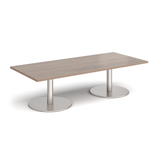 Monza rectangular coffee table with flat round brushed steel bases 1800mm x 800mm - barcelona walnut MCR1800-BS-BW Buy online at Office 5Star or contact us Tel 01594 810081 for assistance