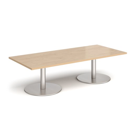 Monza rectangular coffee table with flat round brushed steel bases 1800mm x 800mm - kendal oak Reception Tables MCR1800-BS-KO
