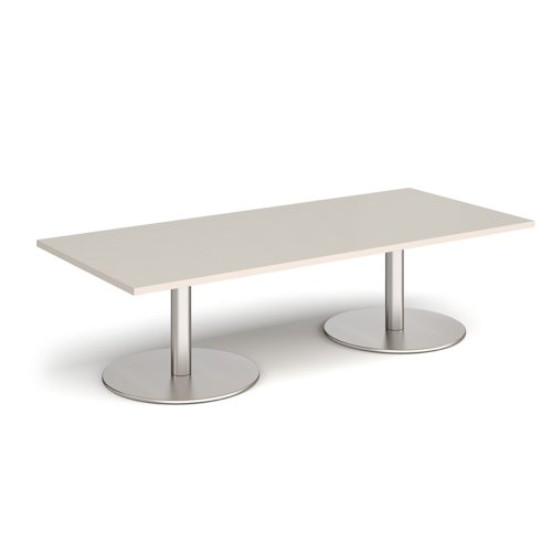 Monza rectangular coffee table with flat round brushed steel bases 1800mm x 800mm - Light Grey