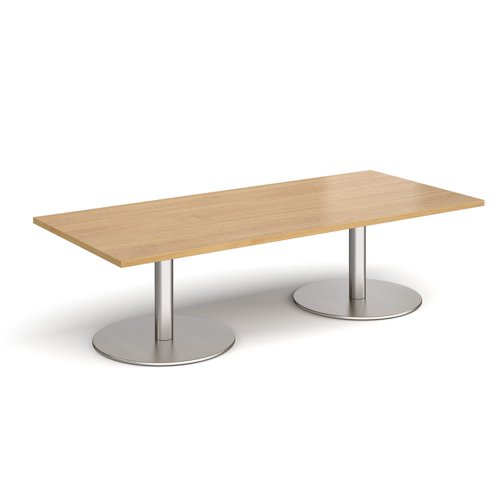 Monza rectangular coffee table with flat round brushed steel bases 1800mm x 800mm - oak