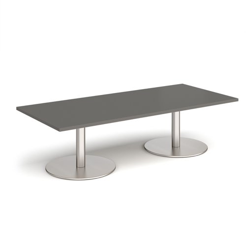 Monza rectangular coffee table with flat round brushed steel bases 1800mm x 800mm - Onyx Grey