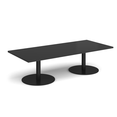 Monza rectangular coffee table with flat round black bases 1800mm x 800mm - Black