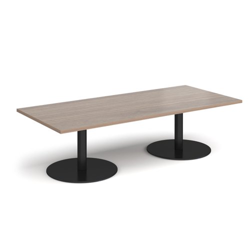 Monza rectangular coffee table with flat round black bases 1800mm x 800mm - barcelona walnut MCR1800-K-BW Buy online at Office 5Star or contact us Tel 01594 810081 for assistance