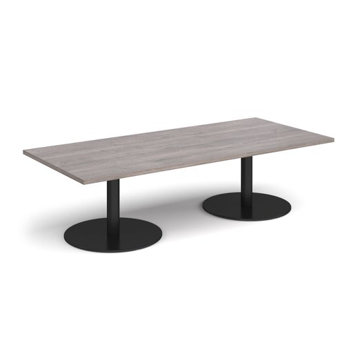 Monza rectangular coffee table with flat round black bases 1800mm x 800mm - grey oak Reception Tables MCR1800-K-GO