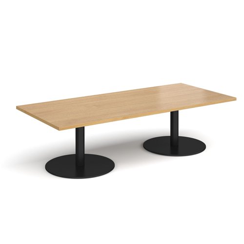 Monza Rectangular Coffee Table With Flat Round Black Bases 1800mm X 800mm Oak