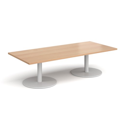 Monza rectangular coffee table with flat round white bases 1800mm x 800mm - beech Reception Tables MCR1800-WH-B