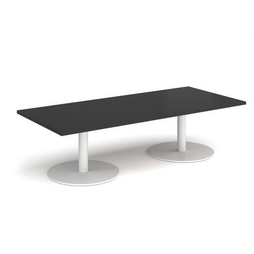 Monza rectangular coffee table with flat round white bases 1800mm x 800mm - Black