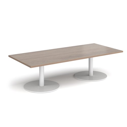 Monza rectangular coffee table with flat round white bases 1800mm x 800mm - barcelona walnut MCR1800-WH-BW Buy online at Office 5Star or contact us Tel 01594 810081 for assistance