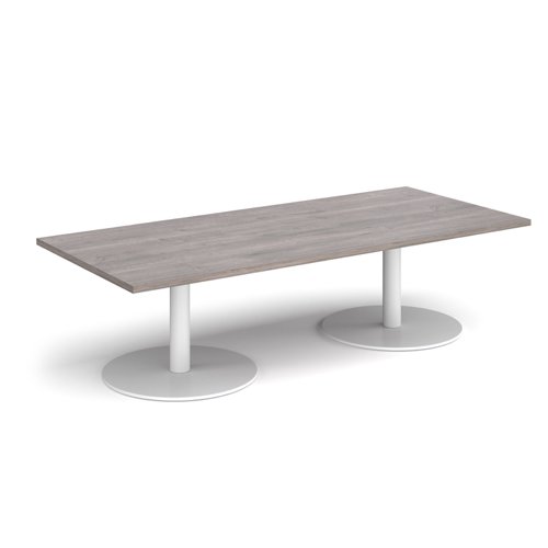 Monza rectangular coffee table with flat round white bases 1800mm x 800mm - grey oak Reception Tables MCR1800-WH-GO