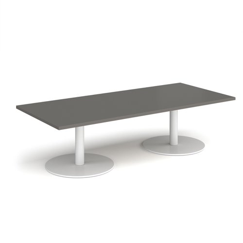 Monza rectangular coffee table with flat round white bases 1800mm x 800mm - Onyx Grey