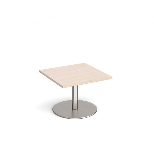 Monza square coffee table with flat round brushed steel base 700mm - maple