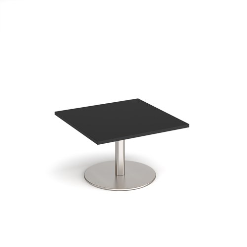 Monza square coffee table with flat round brushed steel base 800mm - Black